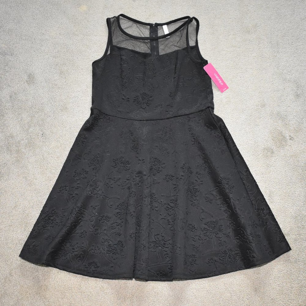 Xhilaration Black Floral Skater Dress Sleeveless L